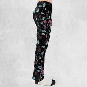 Necromancer Cat Pattern Flare Leggings