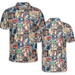 Pioneering '50s Classics Monster Hammer Horror Films AOP Men/Women Polo Shirt