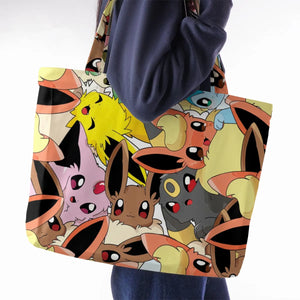 Cute Eevee Evolution Pokemon Large Tote Bag
