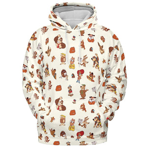Famous Cartoon Characters in Brown All-over Print Hoodie