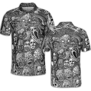Horror Movie Assemblage Ghostface Xenomorph Pinhead Freddy Michael Myers AOP Men/Women Polo Shirt