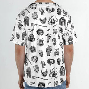 Cult Horror Characters Cryptkeeper Beetlejuice Chucky Fears of a clown Unisex Baseball Jersey