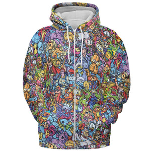 80s Throwback Cartoon Pattern All-over Print Hoodie