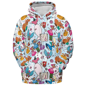 Jaq, Gus, & Sewing Friends All-over Print Hoodie
