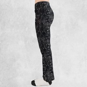 Black Raven Pattern Flare Leggings