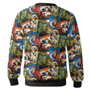 The Horror The Fright Dracula Frankenstein The Wolfman Monster Universal Pattern Cardigan
