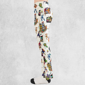 80s Famous Cartoon Characters Pattern Flare Leggings