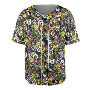 Super Mario Characters All In One Pattern Unisex Baseball Jersey
