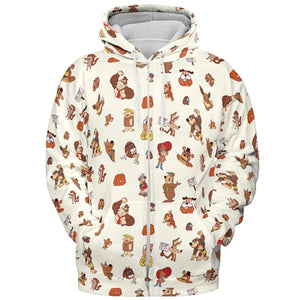 Famous Cartoon Characters in Brown All-over Print Hoodie