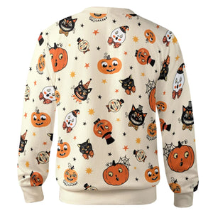 Vintage Halloween Cat Pumpkin Moon Spooky Traditional Owl Ghost Cardigan
