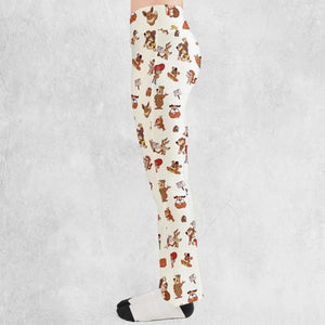 Famous Cartoon Characters in Brown Flare Leggings