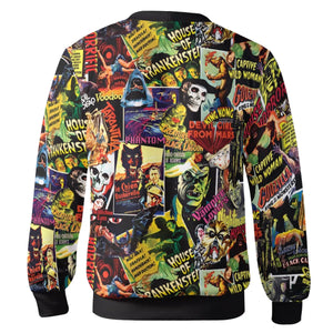 Fright Night Halloween Retro Horror Characters Collage Cardigan