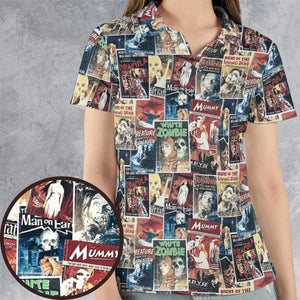 Pioneering '50s Classics Monster Hammer Horror Films AOP Men/Women Polo Shirt