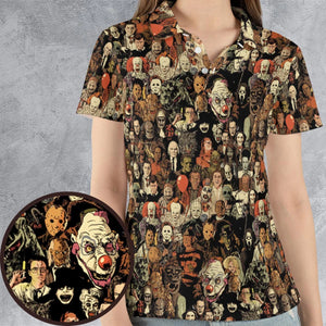 Horror Movie Characters Halloween Pattern AOP Men/Women Polo Shirt