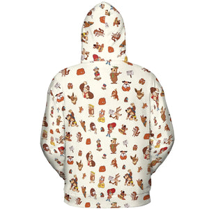 Famous Cartoon Characters in Brown All-over Print Hoodie