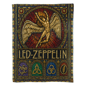 Led Zeppelin Sherpa Blanket Icarus Swan Song Stained Glass Rock Icon Throw Blanket