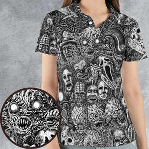 Horror Movie Assemblage Ghostface Xenomorph Pinhead Freddy Michael Myers AOP Men/Women Polo Shirt