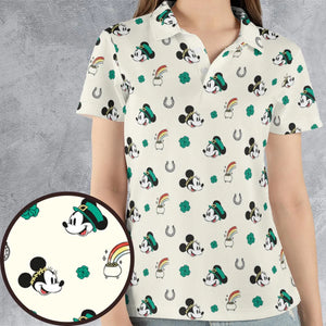 Mickey and Minnie St. Patrick's Day Pattern AOP Men/Women Polo Shirt