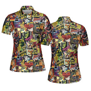 Fright Night Halloween Retro Horror Characters Collage AOP Men/Women Polo Shirt