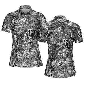Horror Movie Assemblage Ghostface Xenomorph Pinhead Freddy Michael Myers AOP Men/Women Polo Shirt