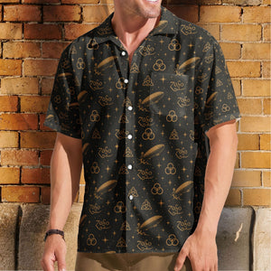 Led Zeppelin Four Symbols ZoSo Monogram Black Gold Hawaiian Shirt – Retro Music Album Art Inspired Unisex Shirt