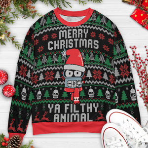 Ya Filthy Animal Futurama Ugly Christmas Sweatshirt