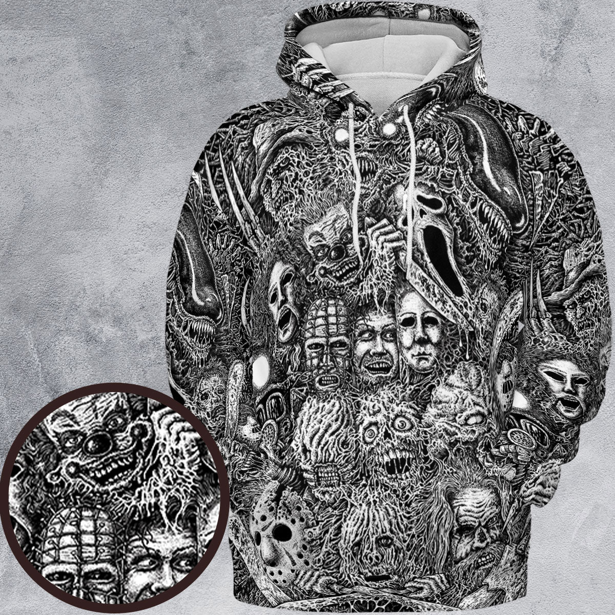 Horror Movie Assemblage Ghostface Xenomorph Pinhead Freddy Michael Myers All-over Print Hoodie