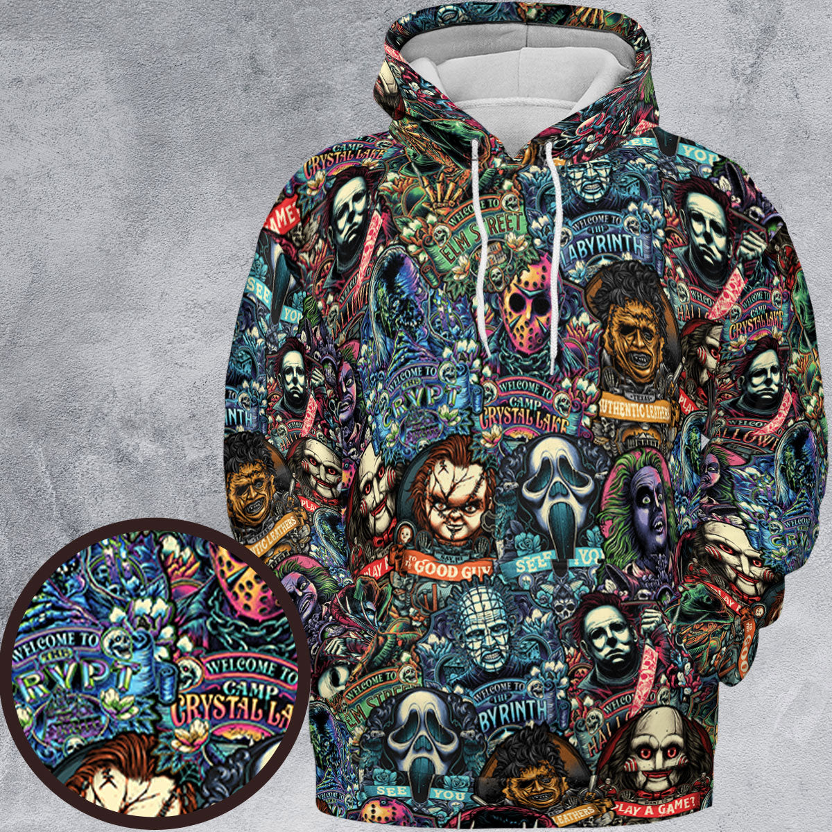 Horror Movie Characters Pattern All-over Print Hoodie