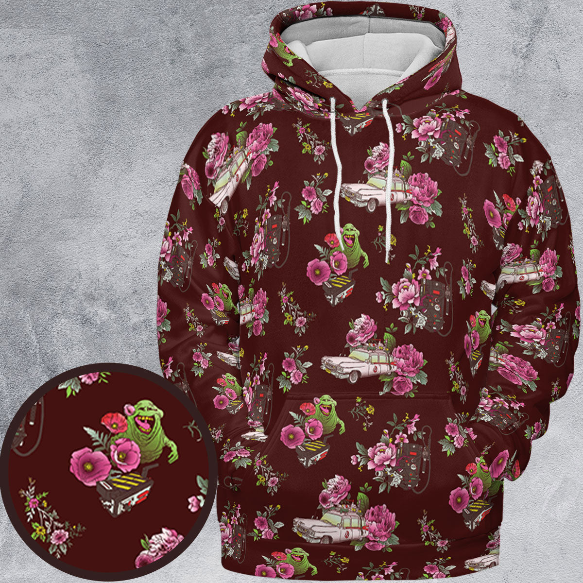 Slimer Ecto-1 Proton Pack Floral Ghostbusters All-over Print Hoodie