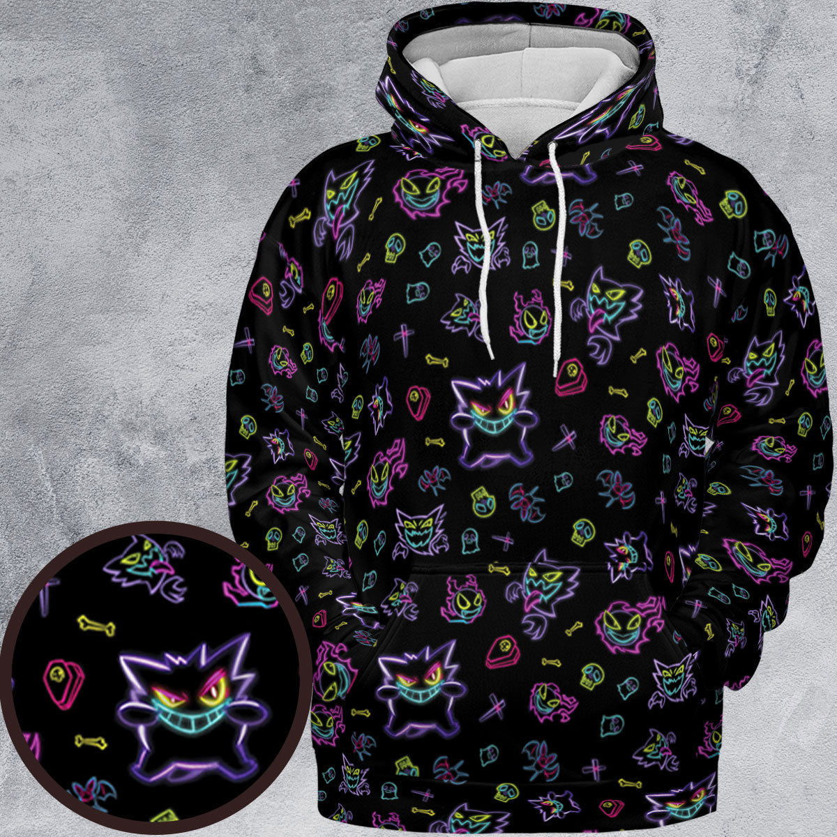 Neon Gastly Haunter Gengar Pokemon All-over Print Hoodie