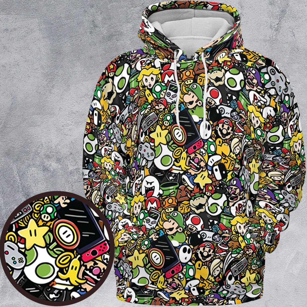 Super Mario Characters All In One Pattern All-over Print Hoodie