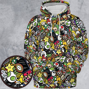 Super Mario Characters All In One Pattern All-over Print Hoodie