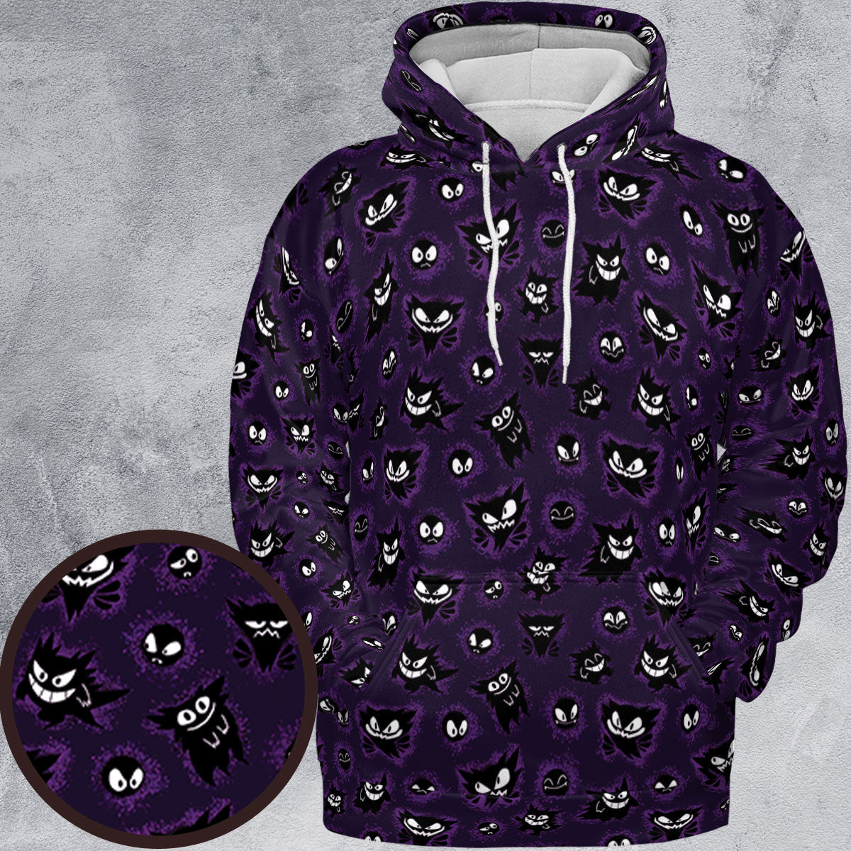Gastly Haunter and Gengar Pokemon Pattern All-over Print Hoodie