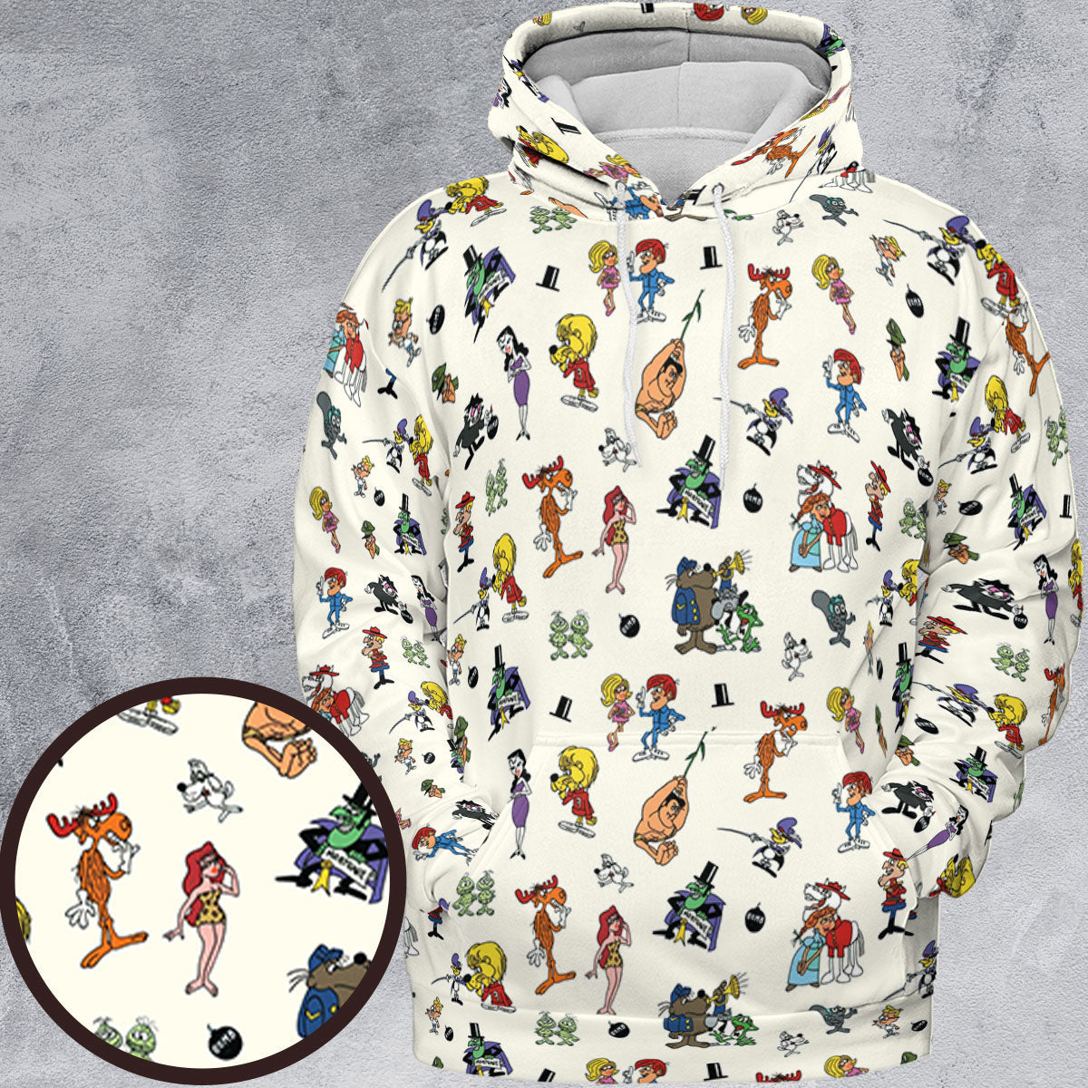 The Adventures of Rocky and Bullwinkle and Friends Characters Pattern All-over Print Hoodie