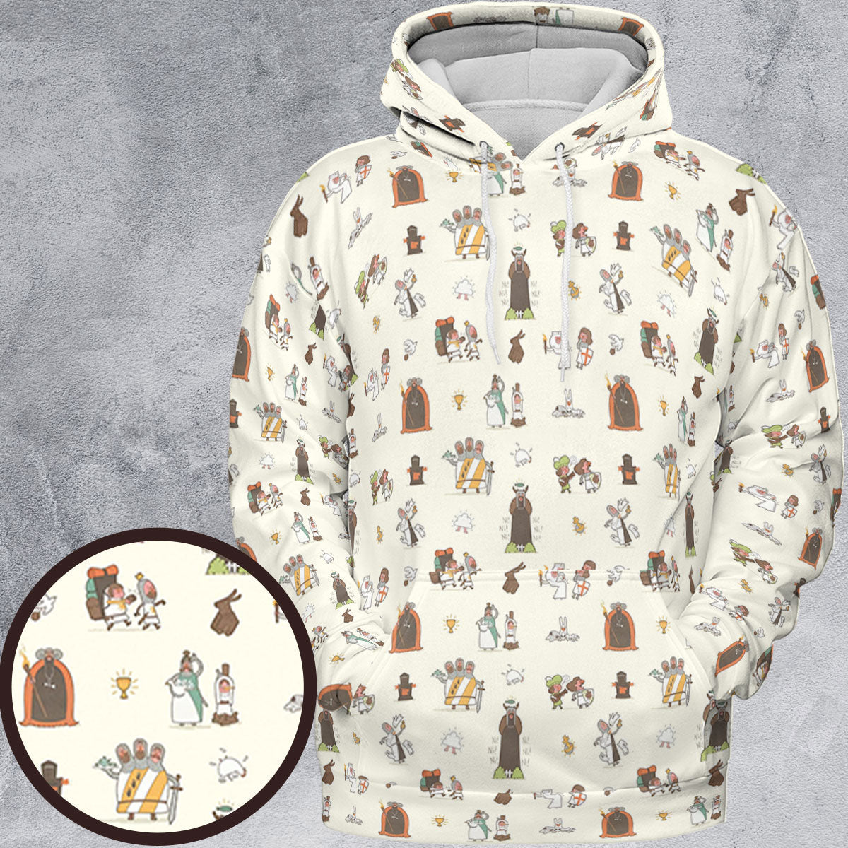 The Holy Grail Pattern Monty Python Button Down All-over Print Hoodie