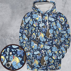 Blastoise Wartortle Squirtle Pokemon Pattern All-over Print Hoodie