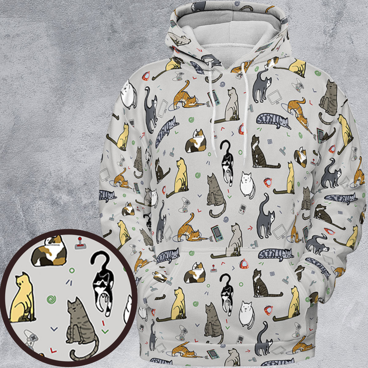 Cat the Gamer Pattern All-over Print Hoodie