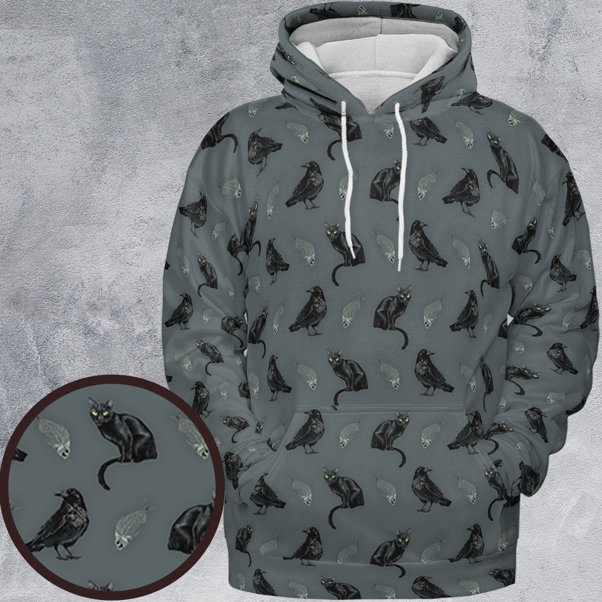 Cat and Raven Edgar Allan Poe Pattern All-over Print Hoodie