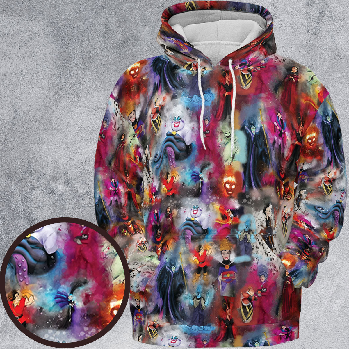 Watercolor Villains All-over Print Hoodie
