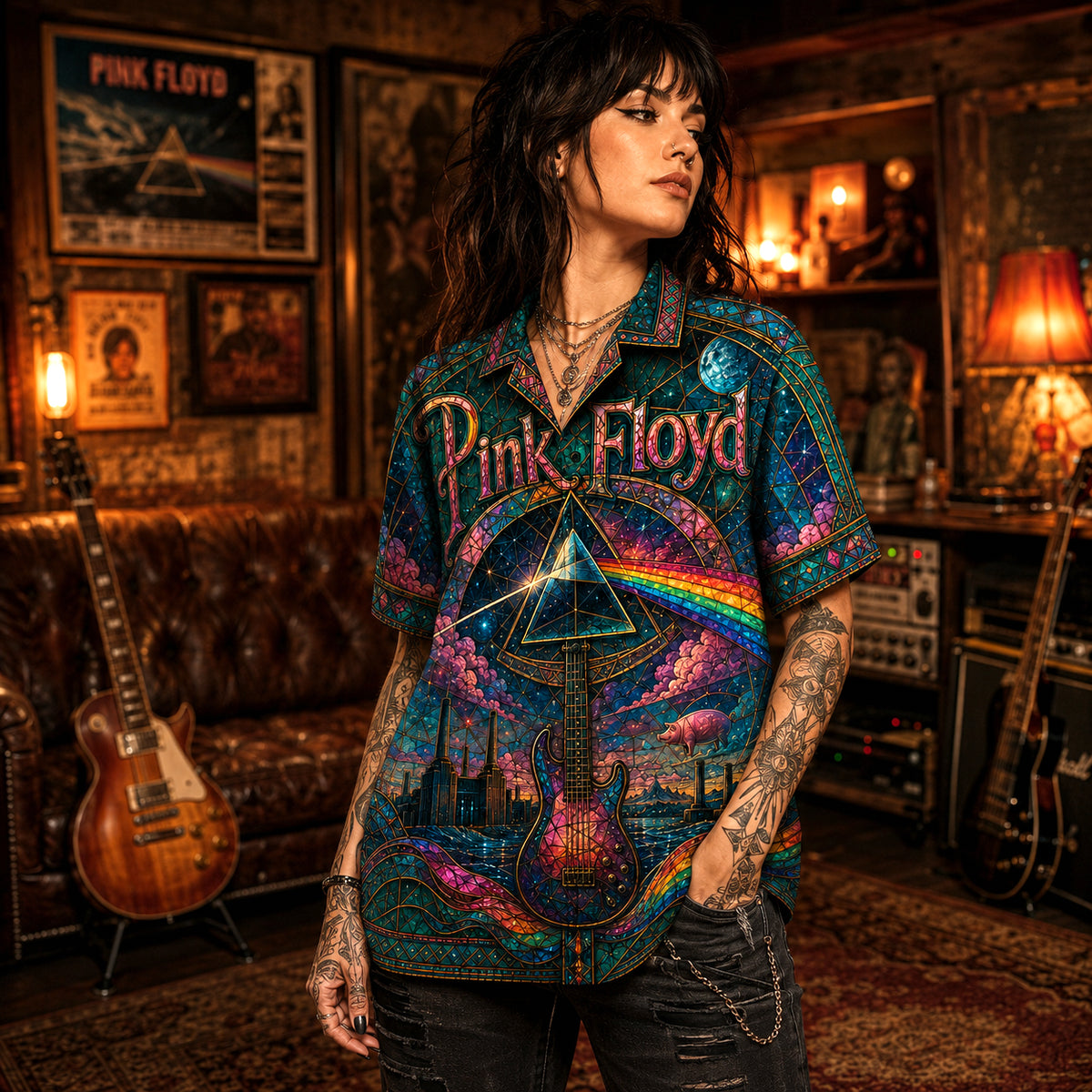 Pink Floyd Hawaiian Shirt, Atom Heart Mother Button Up, Prog Rock Collector Gift