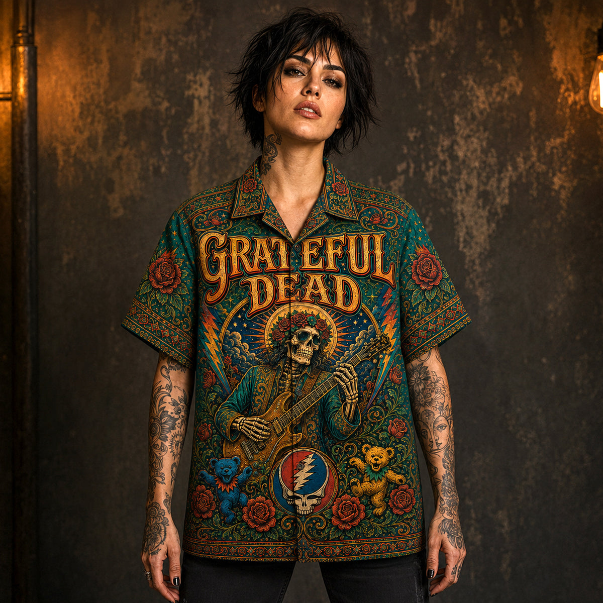Grateful Dead Hawaiian Shirt, Truckin Psychedelic Button Up, Live Music Fan Gift