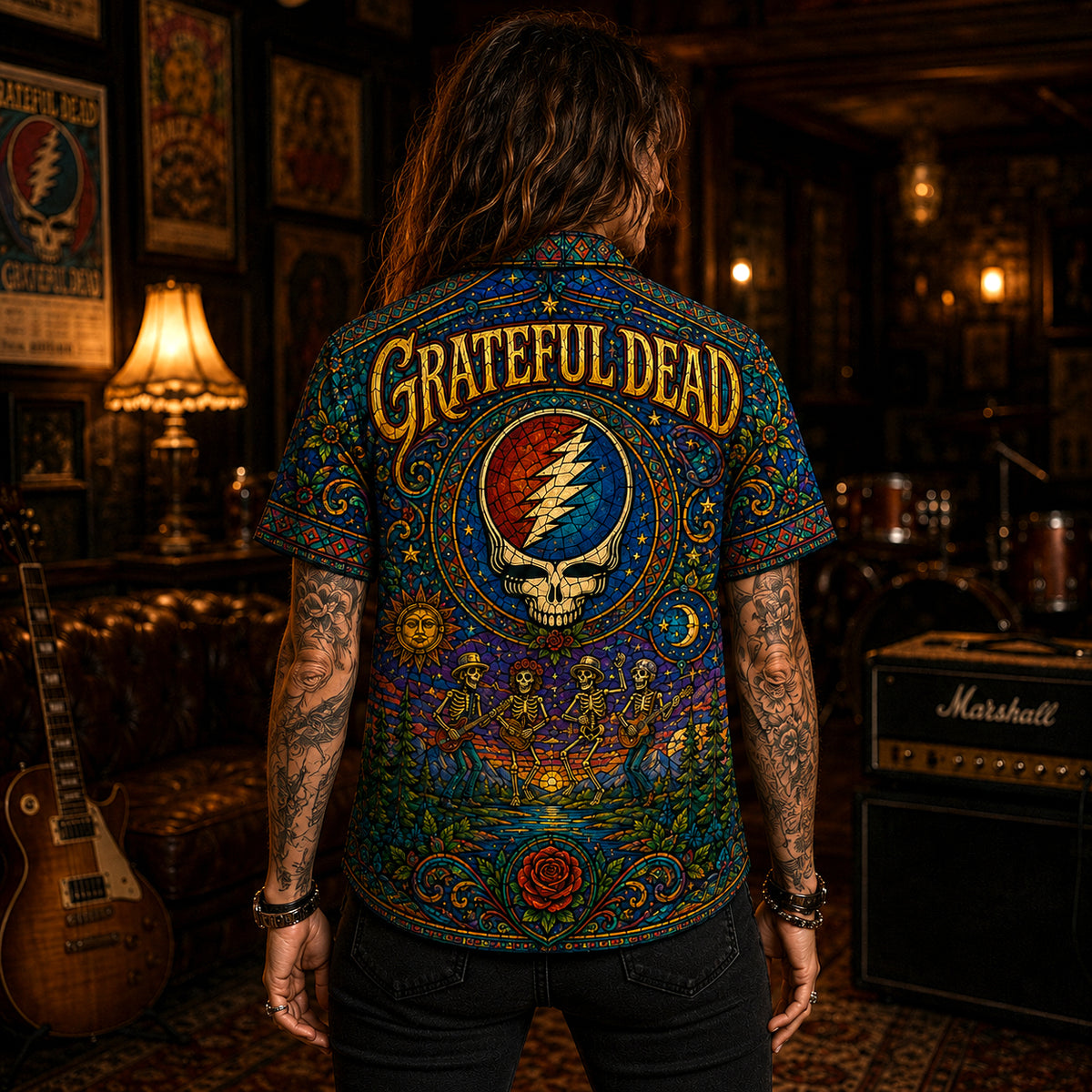 Grateful Dead Hawaiian Shirt, American Beauty Button Up, Ripple Music Fan Gift