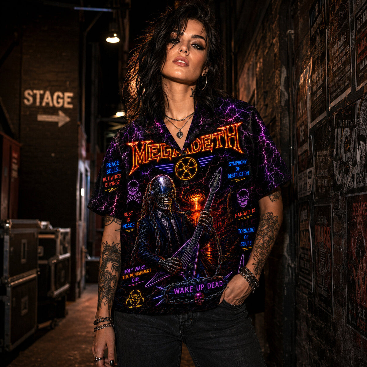 Megadeth Hawaiian Shirt, Rust in Peace Thrash Button Up, Peace Sells Metal Fan Gift