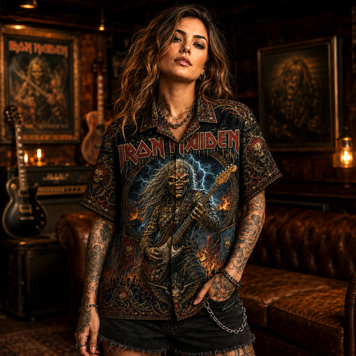 Iron Maiden Hawaiian Shirt, The Trooper Metal Button Up, Eddie Legacy Rock Fan Gift