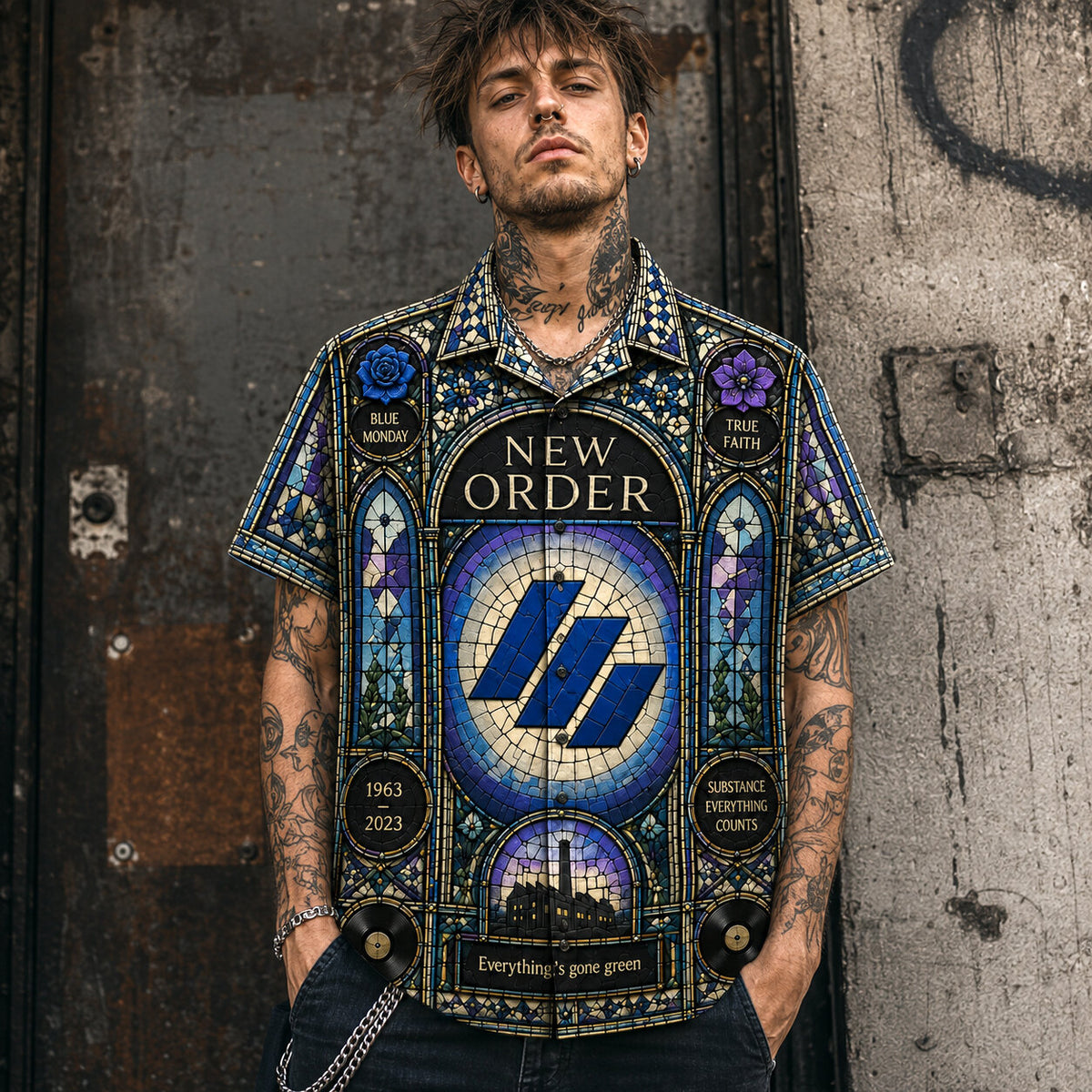 New Order Hawaiian Shirt, Blue Monday New Wave Button Up, Manchester Synth Music Fan Gift