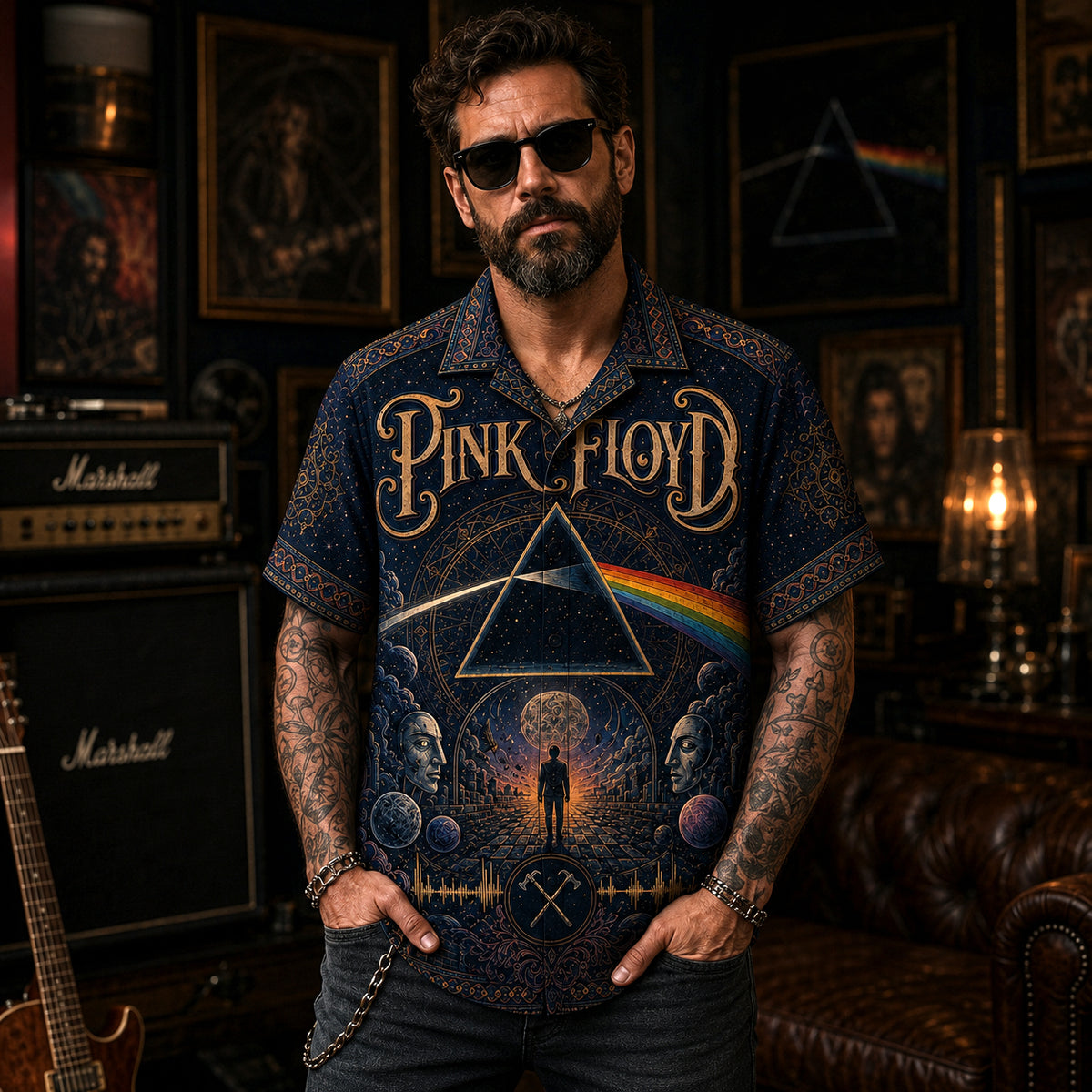 Pink Floyd Hawaiian Shirt, The Wall Prog Rock Button Up, Comfortably Numb Fan Gift