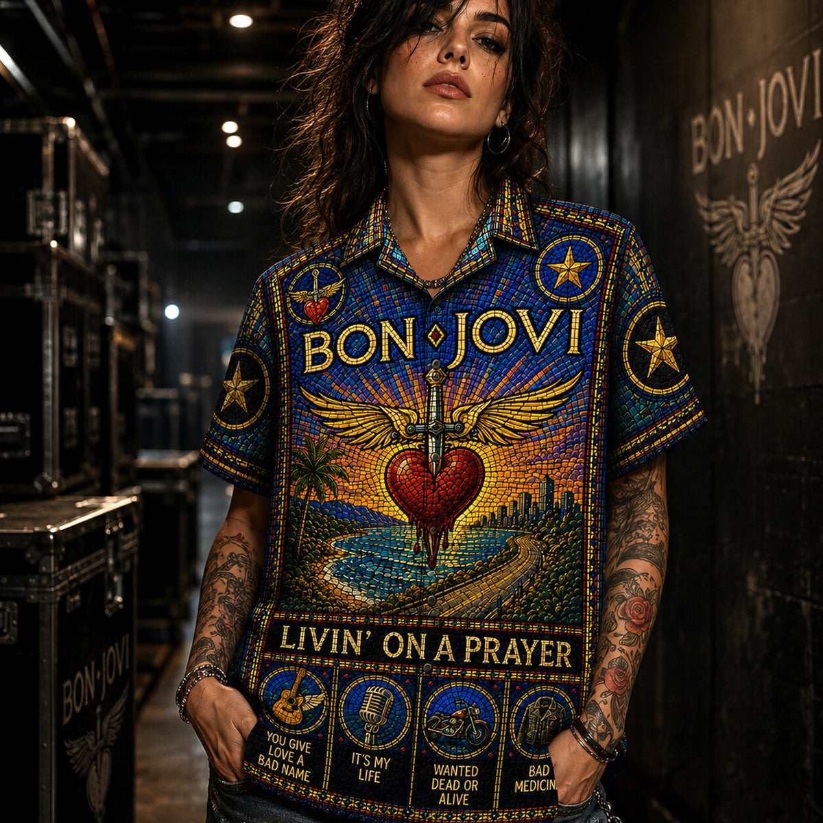Bon Jovi Hawaiian Shirt, Slippery When Wet Rock Button Up, Livin on a Prayer Fan Gift