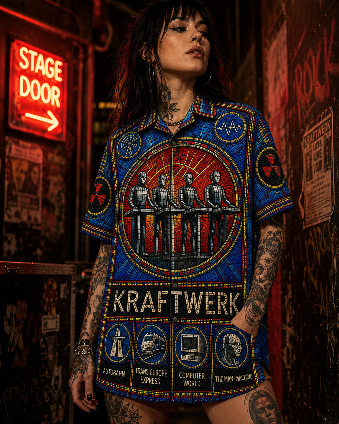 Kraftwerk Hawaiian Shirt, Autobahn Electronic Button Up, The Robots Synth Music Fan Gift
