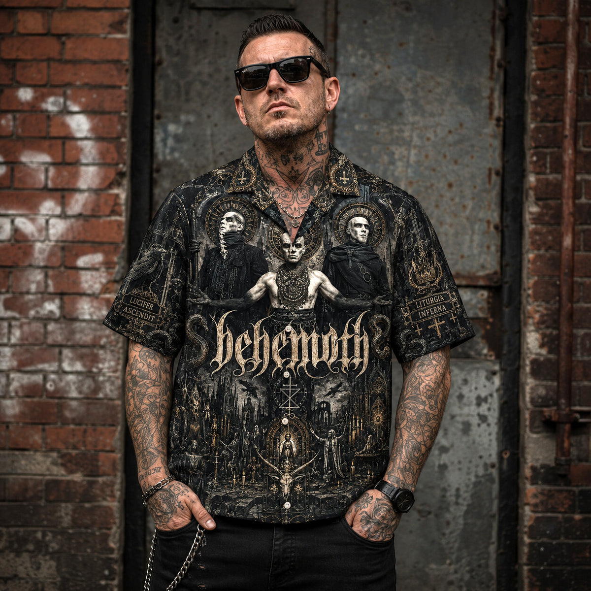 Behemoth Blackened Death Hawaiian Shirt, Blackened Death Metal Button Up, Extreme Metal Music Fan Gift