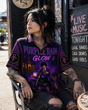 Purple Rain Stained Glass Hawaiian Shirt, Iconic Music Artwork Button Up, Rock Culture Fan Gift